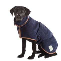 Hundebademantel | Navy/Cognac 